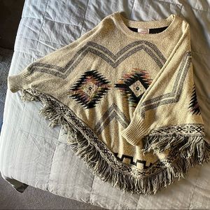Tan and Rainbow Tribal Poncho